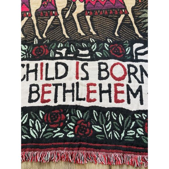 Woven Tapestry Throw Blanket Christmas Wise Men Child Born Bethlehem Reversible - Picture 7 of 16